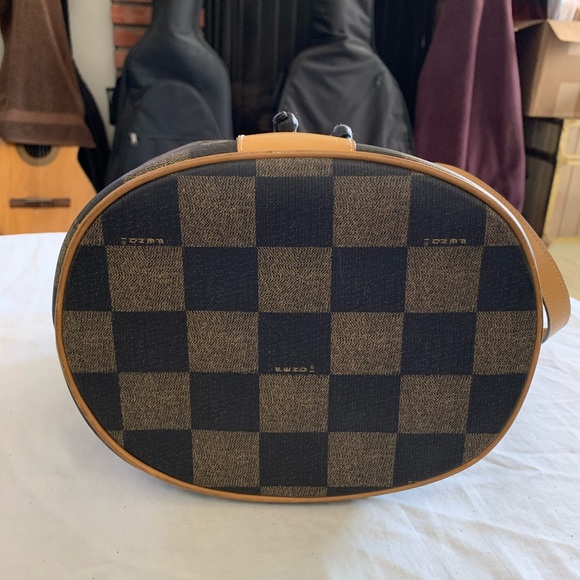 FENDI Bucket Drawstring Checkered Canvas Crossbody - Picture 4 of 8